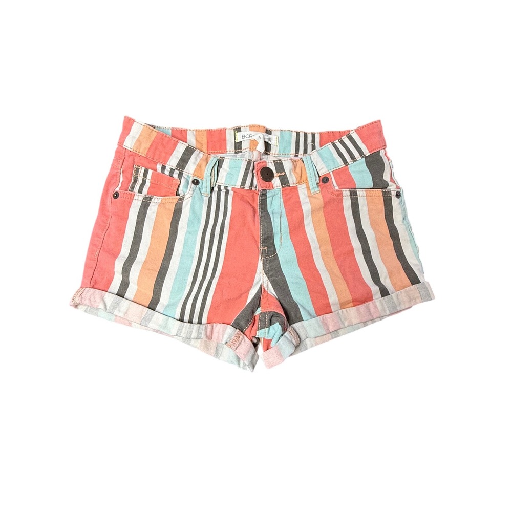 BCBGeneration‎ Striped Denim Shorts Cuffed Hem Casual Colorful Size 24